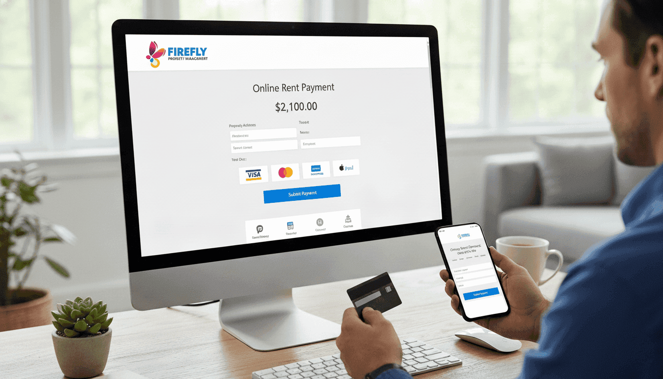 Professional property management specialist reviewing rental marketing materials