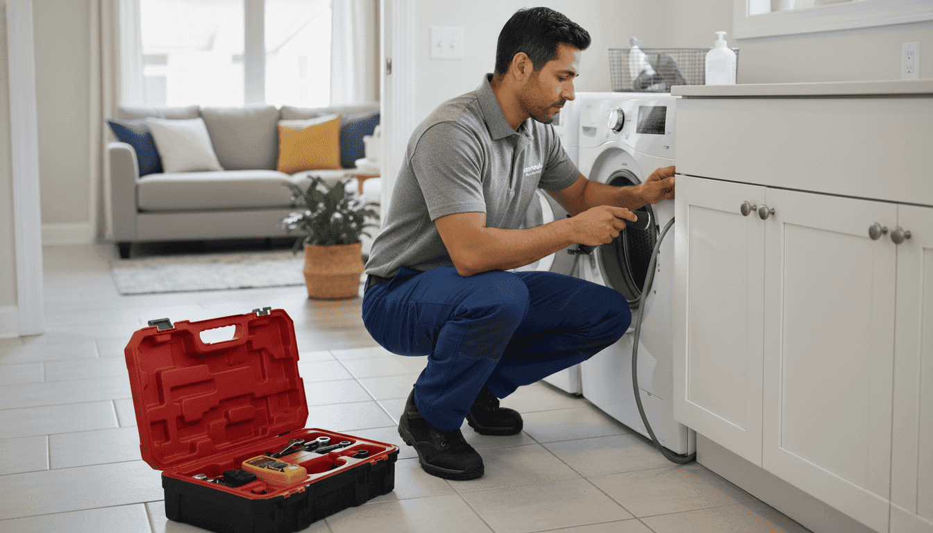 Professional property management specialist reviewing rental marketing materials